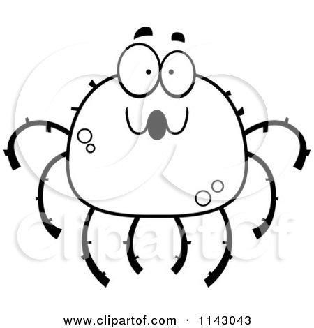 Cartoon Clipart Of A Black And White Surprised Spider - Vector Outlined Coloring Page by Cory Thoman