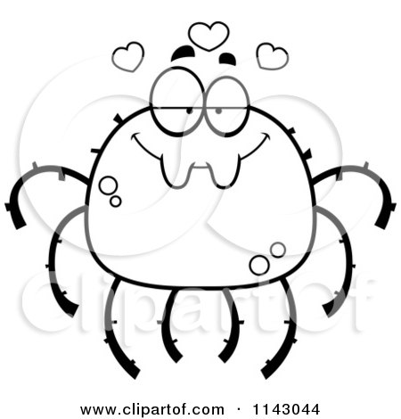 Cartoon Clipart Of A Black And White Infatuated Spider - Vector Outlined Coloring Page by Cory Thoman