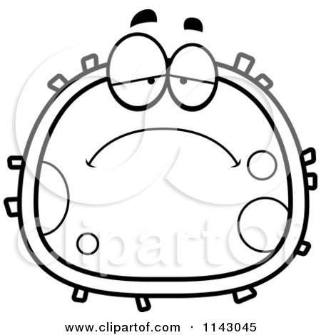 Cartoon Clipart Of A Black And White Sad Blood Cell - Vector Outlined Coloring Page by Cory Thoman