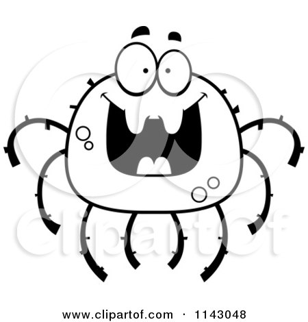 Cartoon Clipart Of A Black And White Grinning Spider - Vector Outlined Coloring Page by Cory Thoman