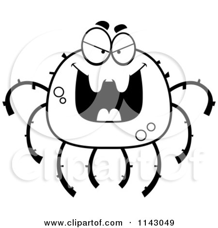 Cartoon Clipart Of A Black And White Evil Spider - Vector Outlined Coloring Page by Cory Thoman
