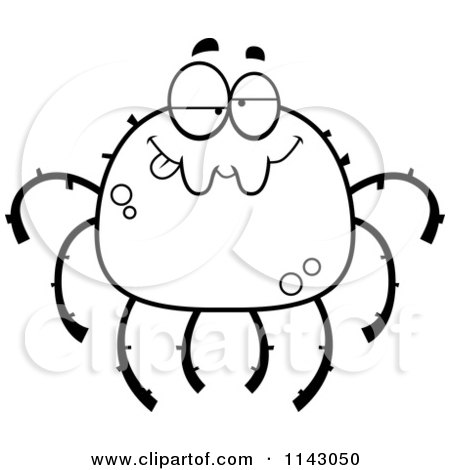 Cartoon Clipart Of A Black And White Drunk Spider - Vector Outlined Coloring Page by Cory Thoman