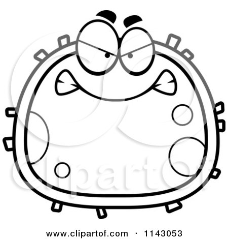 Cartoon Clipart Of A Black And White Mad Blood Cell - Vector Outlined Coloring Page by Cory Thoman