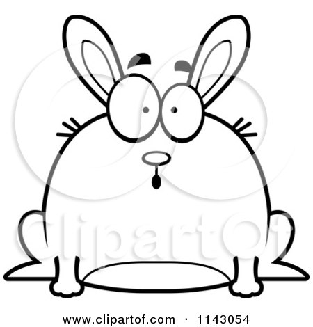 Cartoon Clipart Of A Black And White Chubby Shocked Rabbit - Vector Outlined Coloring Page by Cory Thoman