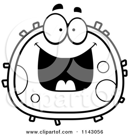 Cartoon Clipart Of A Black And White Grinning Blood Cell - Vector Outlined Coloring Page by Cory Thoman