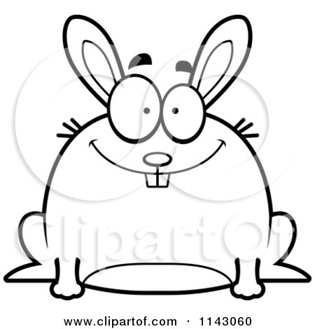 Cartoon Clipart Of A Black And White Chubby Smiling Rabbit - Vector Outlined Coloring Page by Cory Thoman