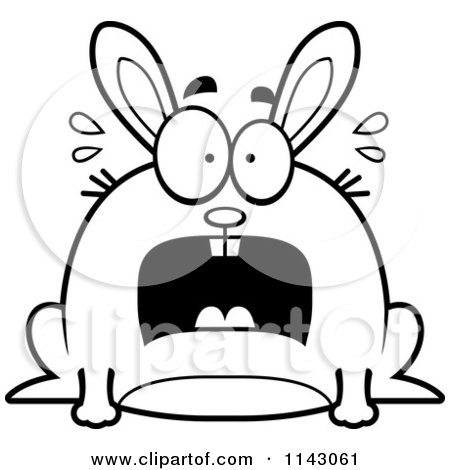 Cartoon Clipart Of A Black And White Chubby Scared Rabbit - Vector Outlined Coloring Page by Cory Thoman