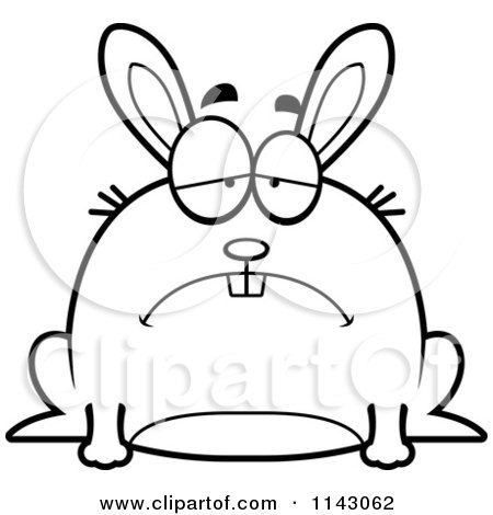 Cartoon Clipart Of A Black And White Chubby Sad Rabbit - Vector Outlined Coloring Page by Cory Thoman