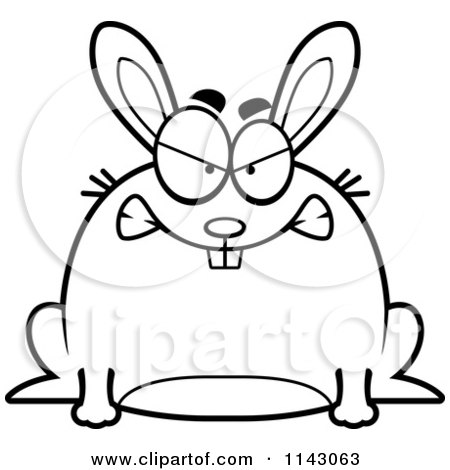 Cartoon Clipart Of A Black And White Chubby Mad Rabbit - Vector Outlined Coloring Page by Cory Thoman