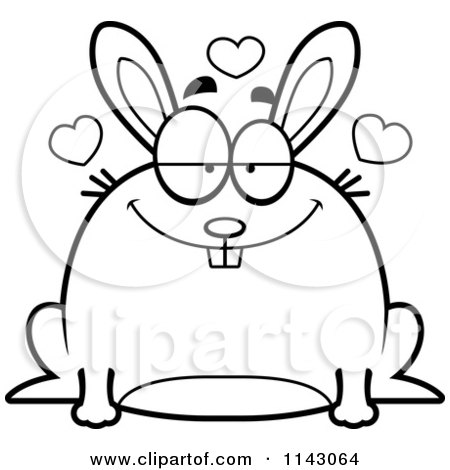 Cartoon Clipart Of A Black And White Chubby Infatuated Rabbit - Vector Outlined Coloring Page by Cory Thoman