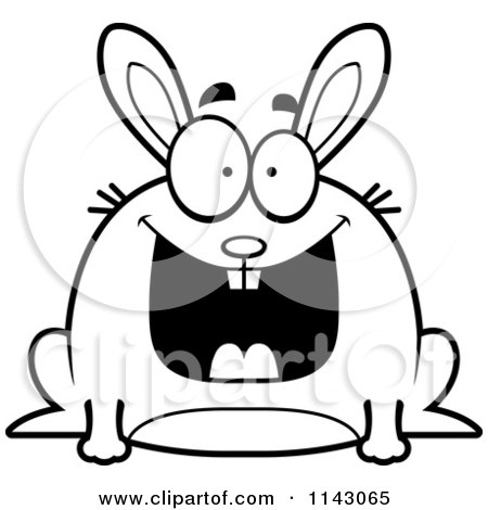 Cartoon Clipart Of A Black And White Chubby Grinning Rabbit - Vector Outlined Coloring Page by Cory Thoman