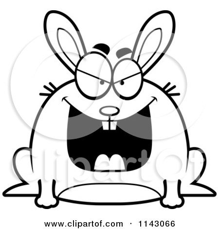 Cartoon Clipart Of A Black And White Chubby Evil Rabbit - Vector Outlined Coloring Page by Cory Thoman