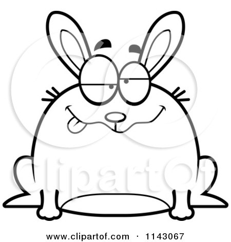 Cartoon Clipart Of A Black And White Chubby Drunk Rabbit - Vector Outlined Coloring Page by Cory Thoman
