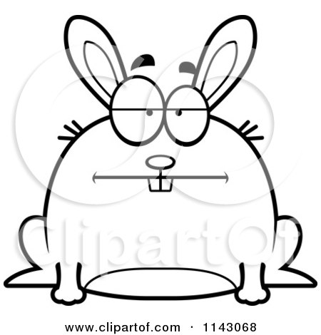 Cartoon Clipart Of A Black And White Chubby Bored Rabbit - Vector Outlined Coloring Page by Cory Thoman