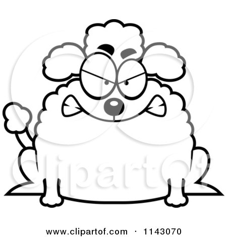 Cartoon Clipart Of A Black And White Chubby Mad Poodle - Vector Outlined Coloring Page by Cory Thoman