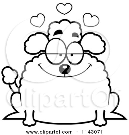 Cartoon Clipart Of A Black And White Chubby Poodle In Love - Vector Outlined Coloring Page by Cory Thoman