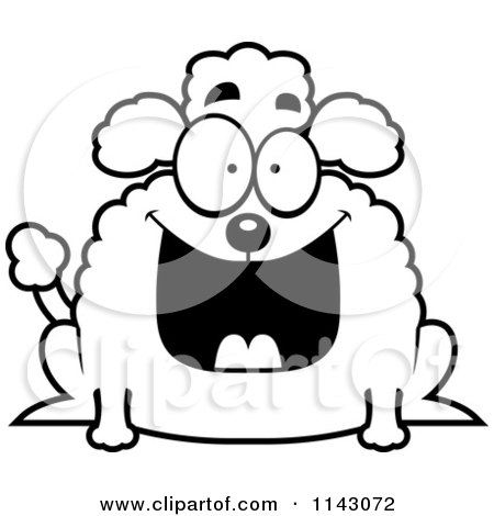 Cartoon Clipart Of A Black And White Chubby Grinning Poodle - Vector Outlined Coloring Page by Cory Thoman