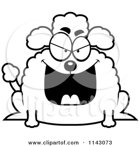 Cartoon Clipart Of A Black And White Chubby Evil Poodle - Vector Outlined Coloring Page by Cory Thoman