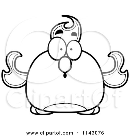 Cartoon Clipart Of A Black And White Chubby Shocked Phoenix Fire Bird - Vector Outlined Coloring Page by Cory Thoman
