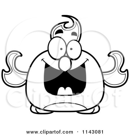 Cartoon Clipart Of A Black And White Chubby Grinning Phoenix Fire Bird - Vector Outlined Coloring Page by Cory Thoman