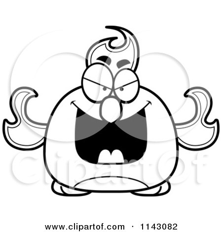 Cartoon Clipart Of A Black And White Chubby Evil Phoenix Fire Bird - Vector Outlined Coloring Page by Cory Thoman