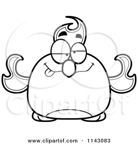 Cartoon Clipart Of A Black And White Chubby Drunk Phoenix Fire Bird - Vector Outlined Coloring Page by Cory Thoman
