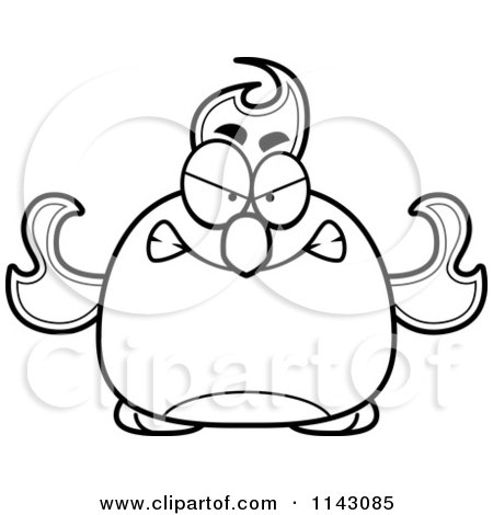 Cartoon Clipart Of A Black And White Chubby Angry Phoenix Fire Bird - Vector Outlined Coloring Page by Cory Thoman