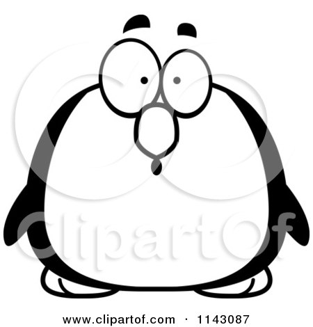Cartoon Clipart Of A Black And White Chubby Surprised Penguin - Vector Outlined Coloring Page by Cory Thoman