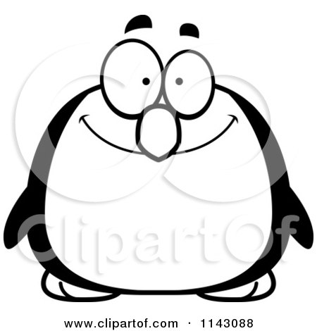 Cartoon Clipart Of A Black And White Chubby Smiling Penguin - Vector Outlined Coloring Page by Cory Thoman