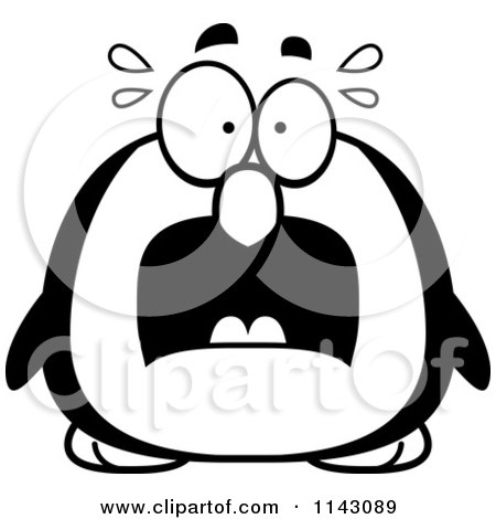 Cartoon Clipart Of A Black And White Chubby Scared Penguin - Vector Outlined Coloring Page by Cory Thoman