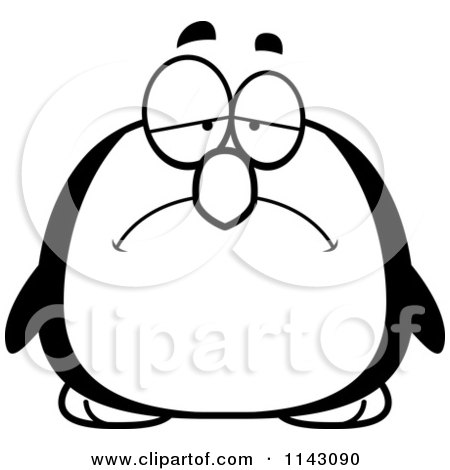 Cartoon Clipart Of A Black And White Chubby Sad Penguin - Vector Outlined Coloring Page by Cory Thoman
