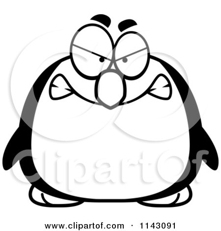 Cartoon Clipart Of A Black And White Chubby Mad Penguin - Vector Outlined Coloring Page by Cory Thoman