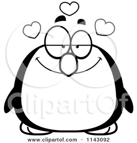 Cartoon Clipart Of A Black And White Chubby Infatuated Penguin - Vector Outlined Coloring Page by Cory Thoman