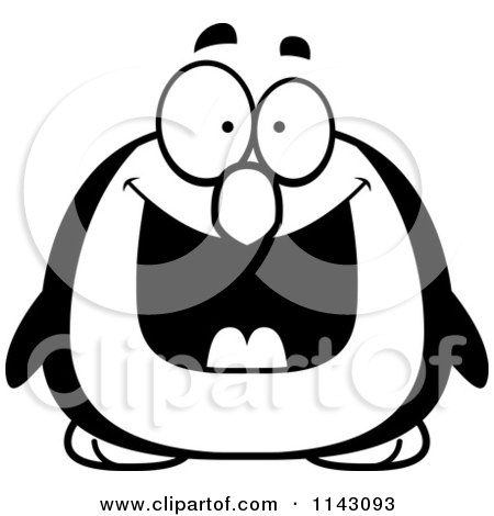 Cartoon Clipart Of A Black And White Chubby Grinning Penguin - Vector Outlined Coloring Page by Cory Thoman