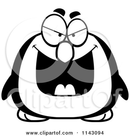 Cartoon Clipart Of A Black And White Chubby Evil Penguin - Vector Outlined Coloring Page by Cory Thoman