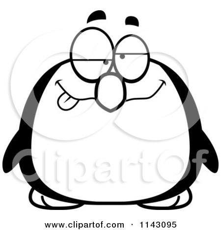 Cartoon Clipart Of A Black And White Chubby Drunk Penguin - Vector Outlined Coloring Page by Cory Thoman