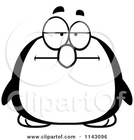 Cartoon Clipart Of A Black And White Chubby Bored Penguin - Vector Outlined Coloring Page by Cory Thoman