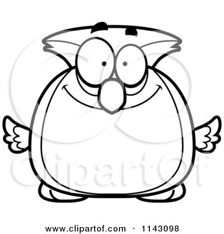 Cartoon Clipart Of A Black And White Chubby Smiling Owl - Vector Outlined Coloring Page by Cory Thoman