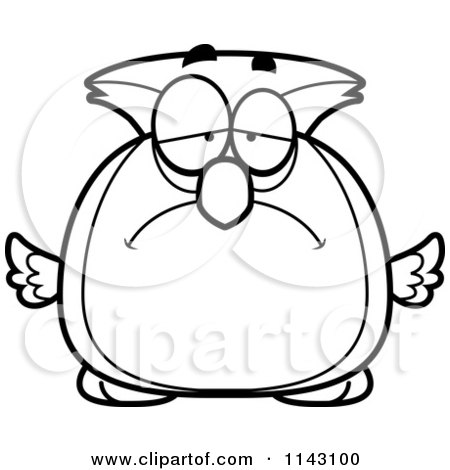 Cartoon Clipart Of A Black And White Chubby Sad Owl - Vector Outlined Coloring Page by Cory Thoman