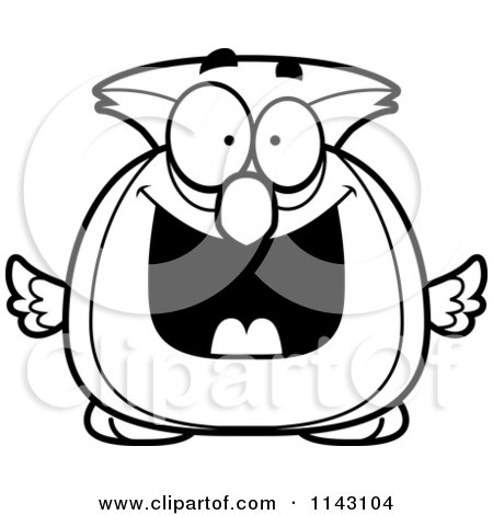 Cartoon Clipart Of A Black And White Chubby Grinning Owl - Vector Outlined Coloring Page by Cory Thoman