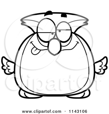 Cartoon Clipart Of A Black And White Chubby Drunk Owl - Vector Outlined Coloring Page by Cory Thoman