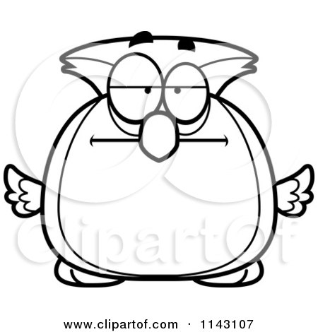 Cartoon Clipart Of A Black And White Chubby Bored Owl - Vector Outlined Coloring Page by Cory Thoman