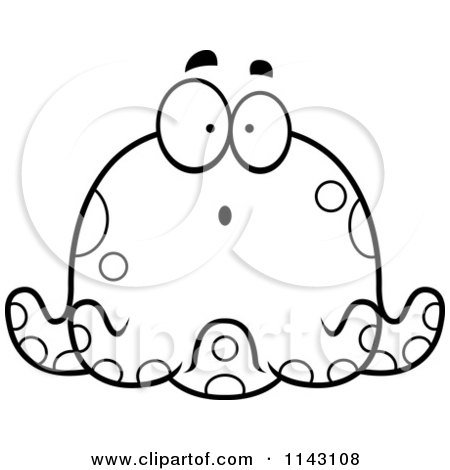 Cartoon Clipart Of A Black And White Chubby Surprised Octopus - Vector Outlined Coloring Page by Cory Thoman
