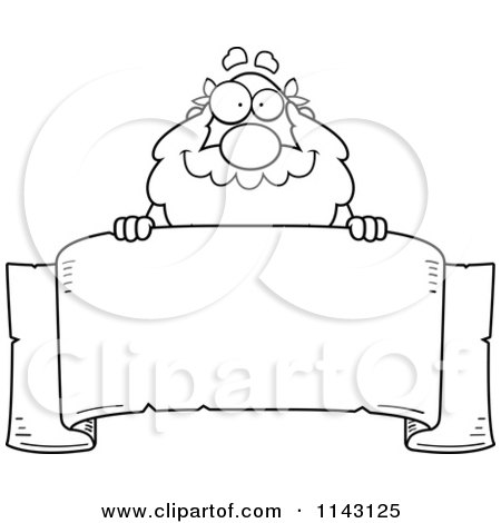 Cartoon Clipart Of A Black And White Greek Man Over A Banner - Vector Outlined Coloring Page by Cory Thoman