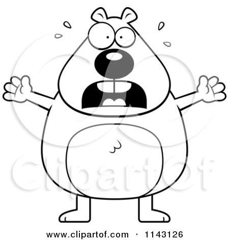 Cartoon Clipart Of A Black And White Scared Beaver - Vector Outlined Coloring Page by Cory Thoman