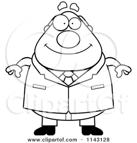 Cartoon Clipart Of A Black And White Chubby Businessman Boss - Vector Outlined Coloring Page by Cory Thoman