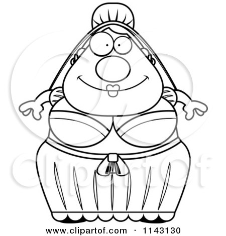 Cartoon Clipart Of A Black And White Chubby Bride - Vector Outlined Coloring Page by Cory Thoman