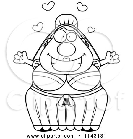 Cartoon Clipart Of A Black And White Loving Bride - Vector Outlined Coloring Page by Cory Thoman