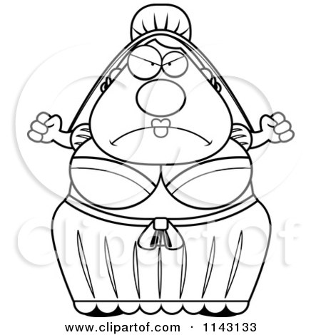 Cartoon Clipart Of A Black And White Mad Bride - Vector Outlined Coloring Page by Cory Thoman