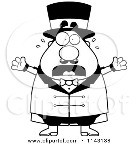 Cartoon Clipart Of A Black And White Stressed Chubby Circus Ring Master Freaking Out - Vector Outlined Coloring Page by Cory Thoman